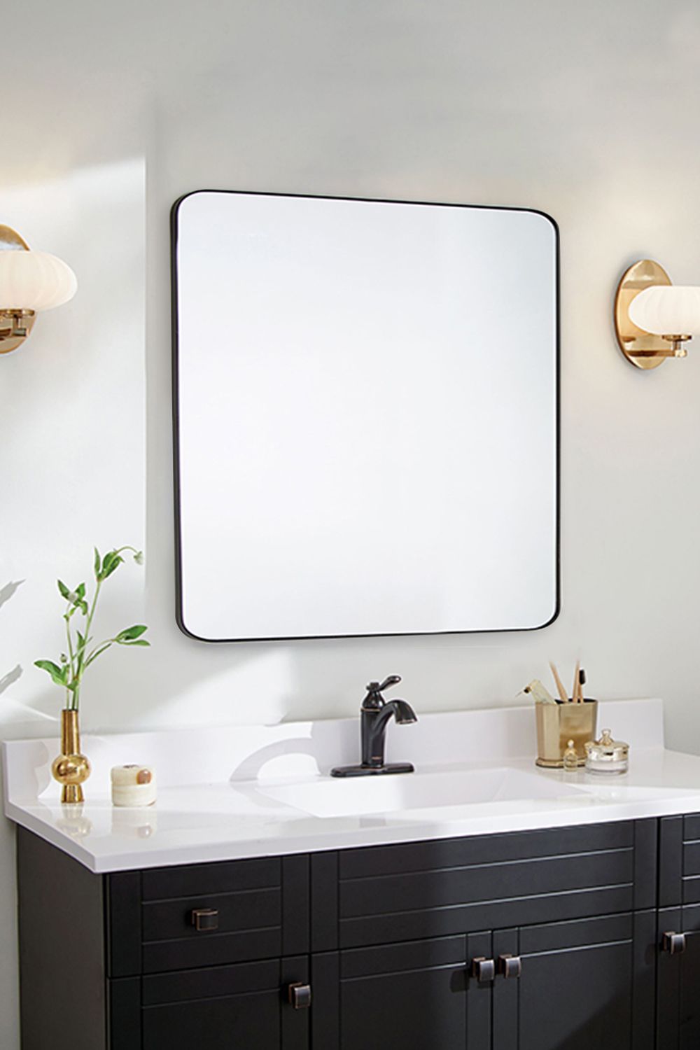 Living and Home 50 x 50cm Square Wall Mirror Aluminum Alloy Frame Bathroom Mirror image 3