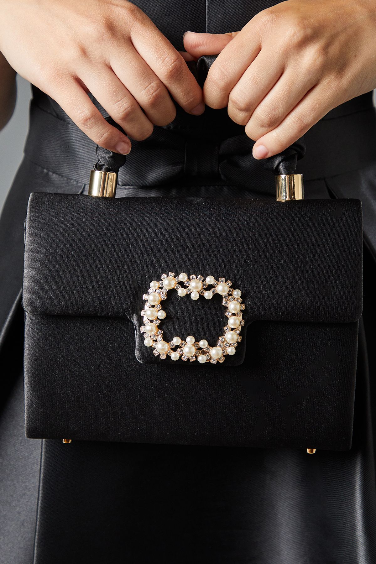 Coast Satin Pearl Jewelled Brooch Top Handle Grab Bag Black image 3