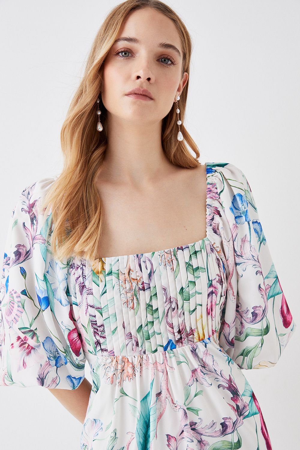 Coast The Collector Pleat Bust Midi Cotton Dress White image 1