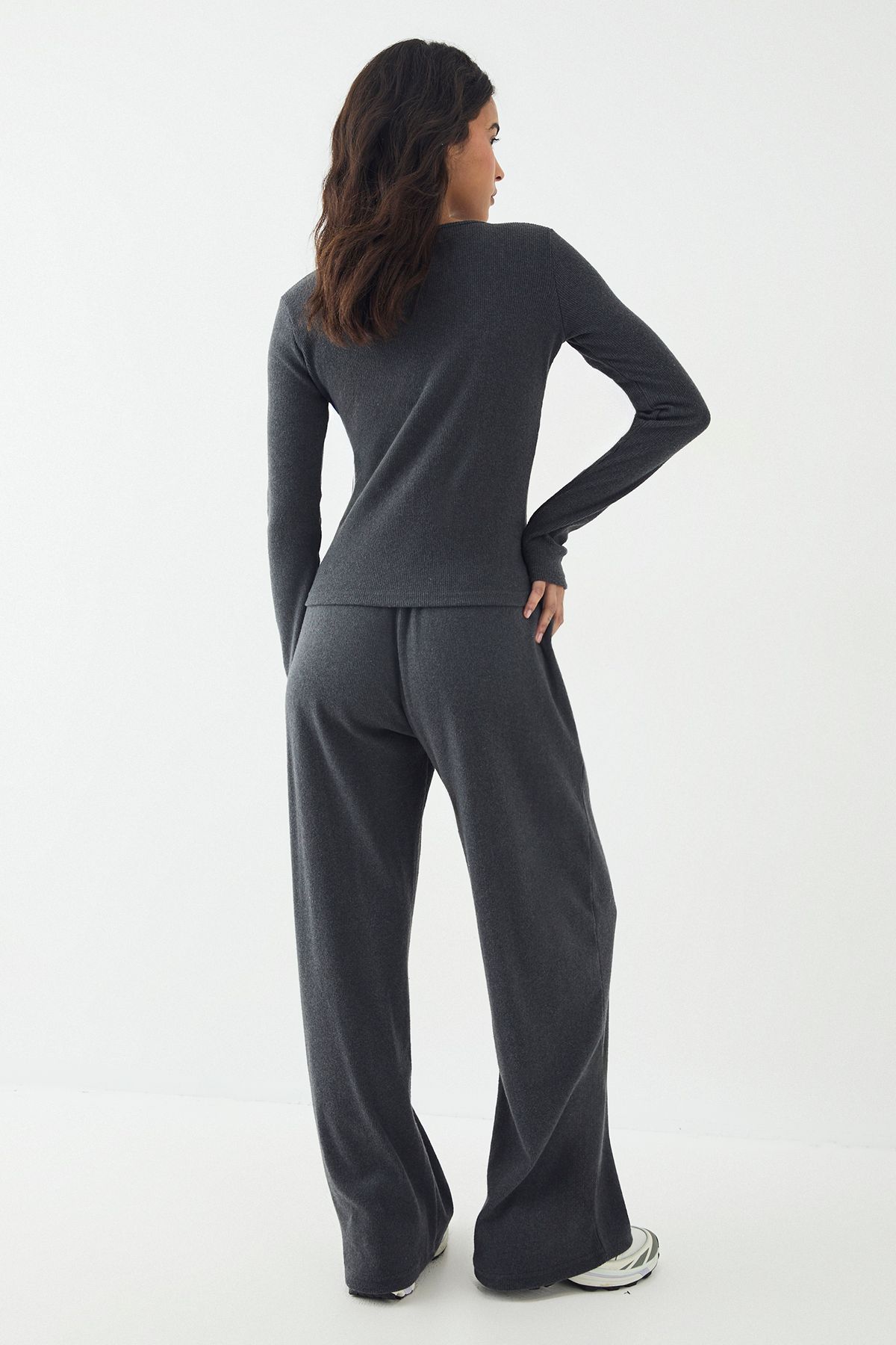 DSGN Studio DSGN Studio Brushed Rib Straight Leg Trouser Charcoal image 2