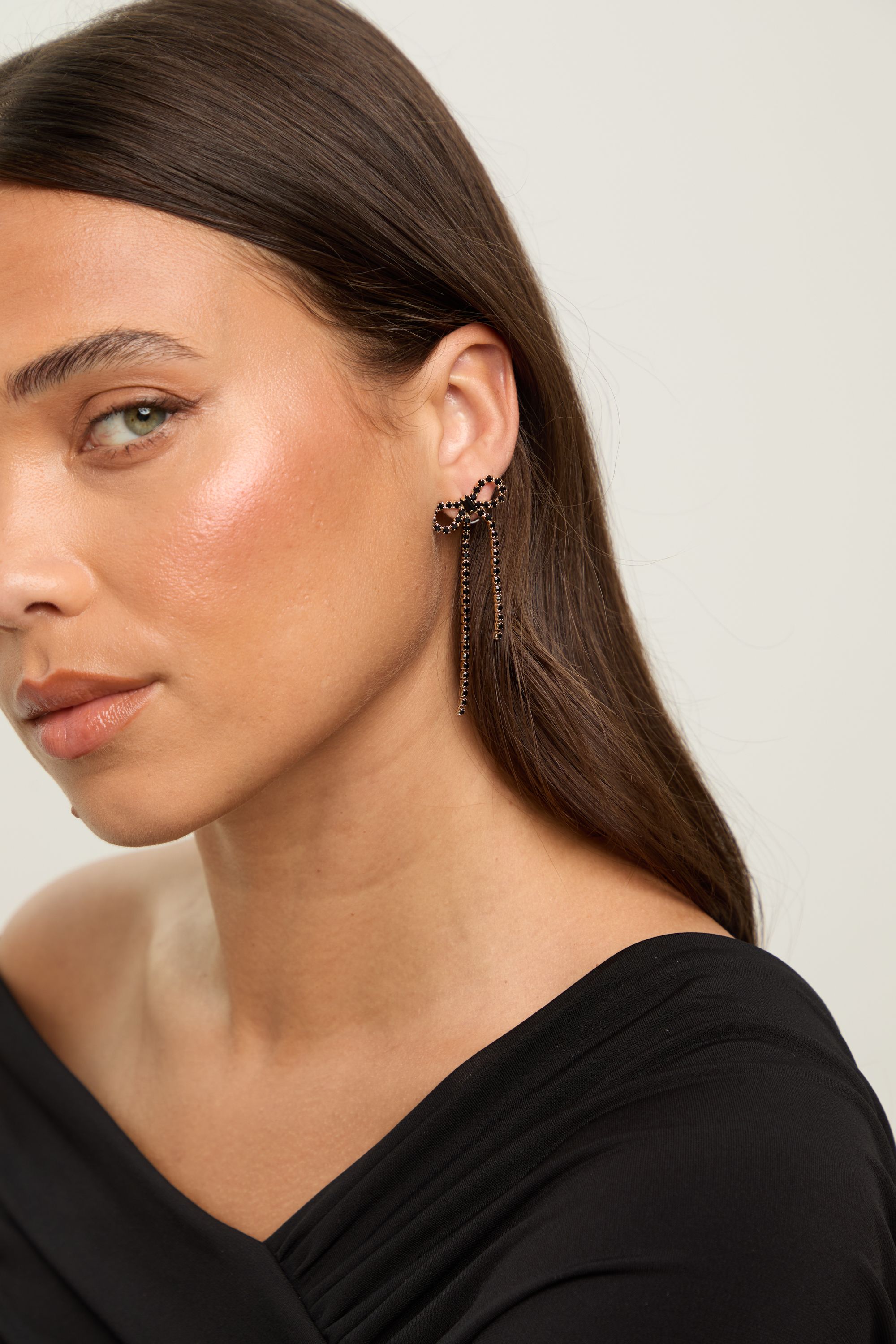 Mood Jet Crystal Bow Statement Earrings image 3