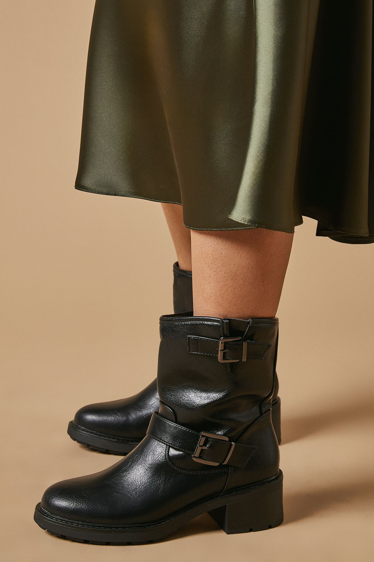 Oasis Janessa Faux Leather Double Buckle Chunky Biker Ankle Boot Black image 2