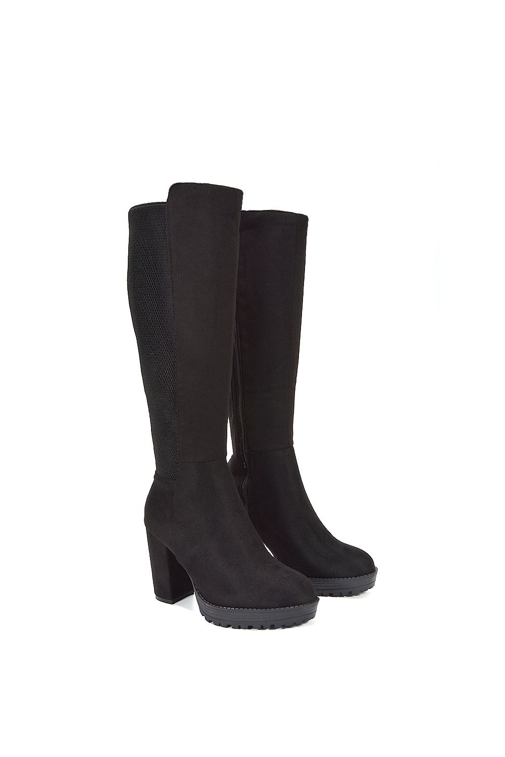 XY London 'Libby' Knee High Block High Heel Platform Elasticated Calf Boots image 5