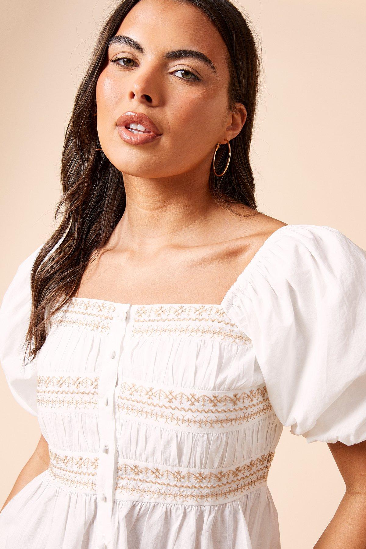 Dorothy Perkins Embroidered Button Front Top Taupe image 4