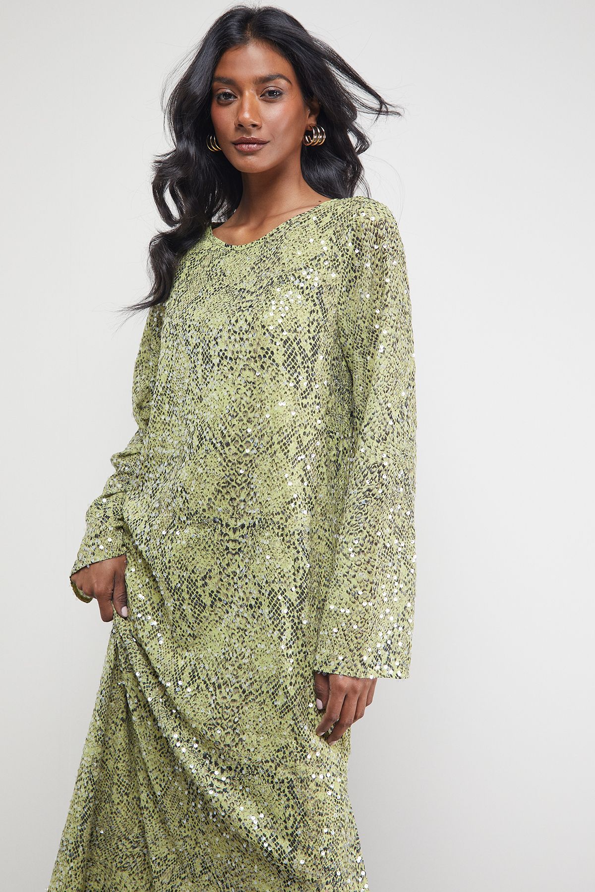 Warehouse Sequin Column Midi Dress Snake image 4