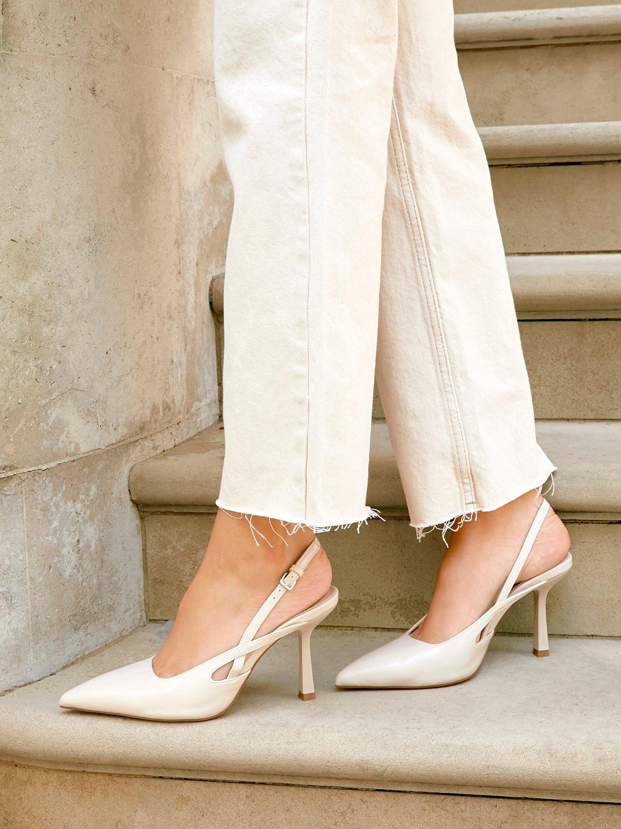 Linzi Rhea Nude Faux Leather Sling Back Court Heels image 2