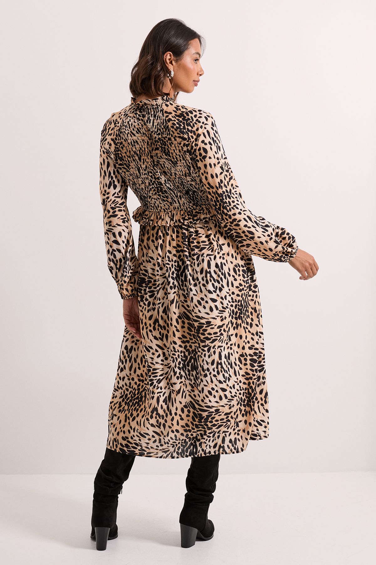 Dorothy Perkins Pink Animal Shirred Bodice Frill Detail Midi Dress Animal image 3