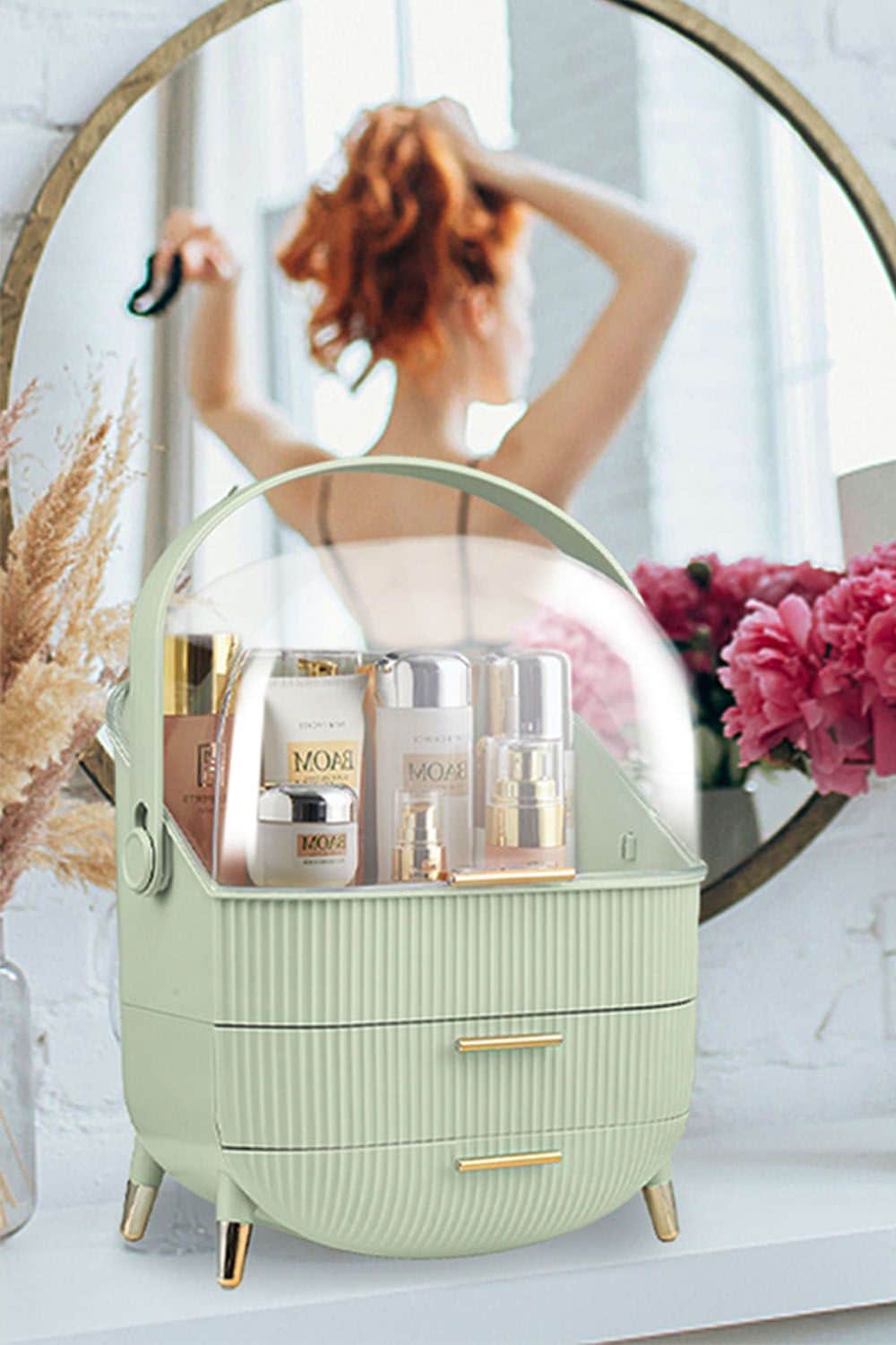 SHEONLY Portable Waterproof Dustproof Bathroom Makeup Organizer and Storage with Lid image 3