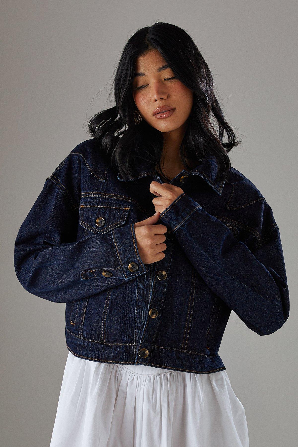 Warehouse Two Tone Denim Heart Pocket Western Jacket Dark Wash image 2