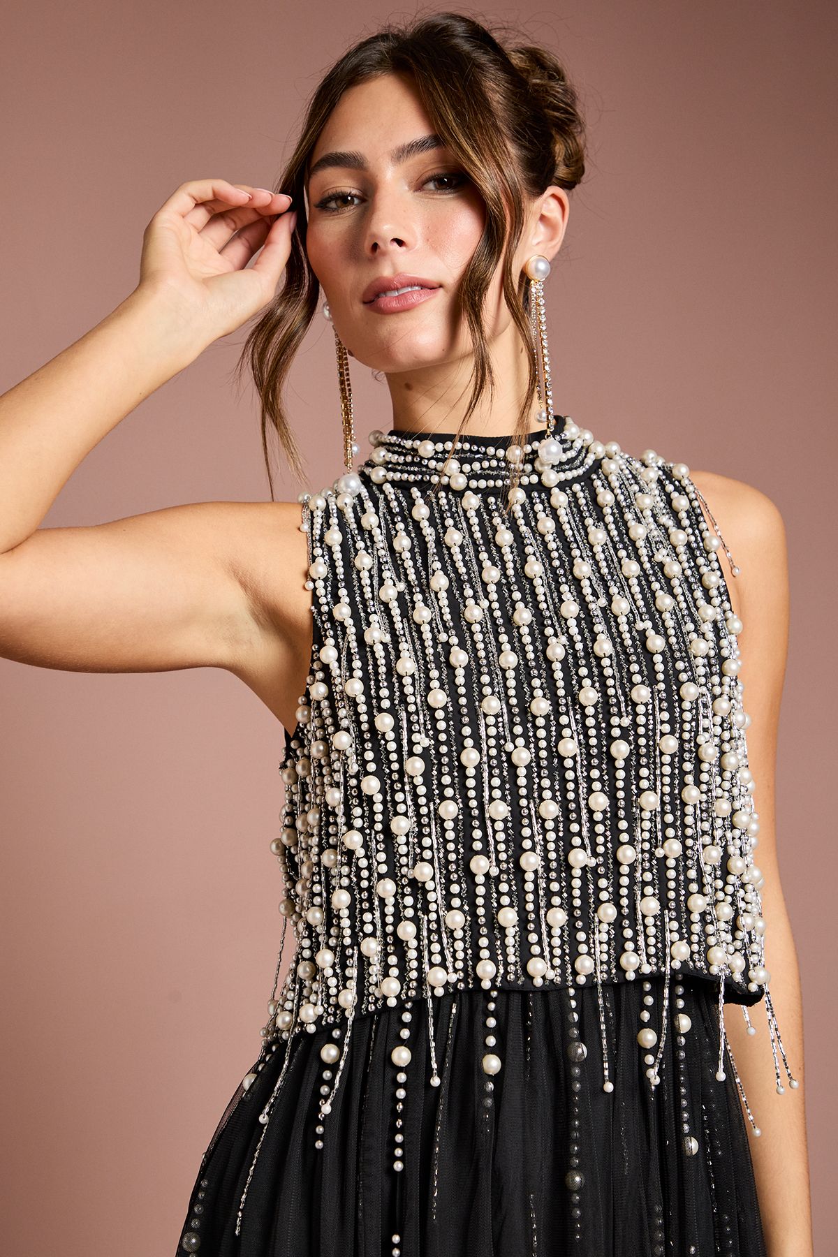 Coast Pearl Beaded Overlay Georgette Maxi Dress Black image 4