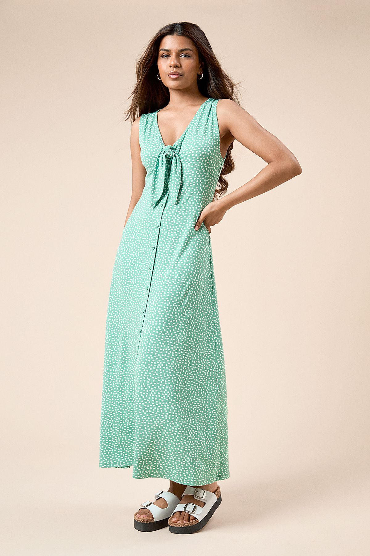 Dorothy Perkins Petite Sage Floral Button Through Midi Dress Sage image 1