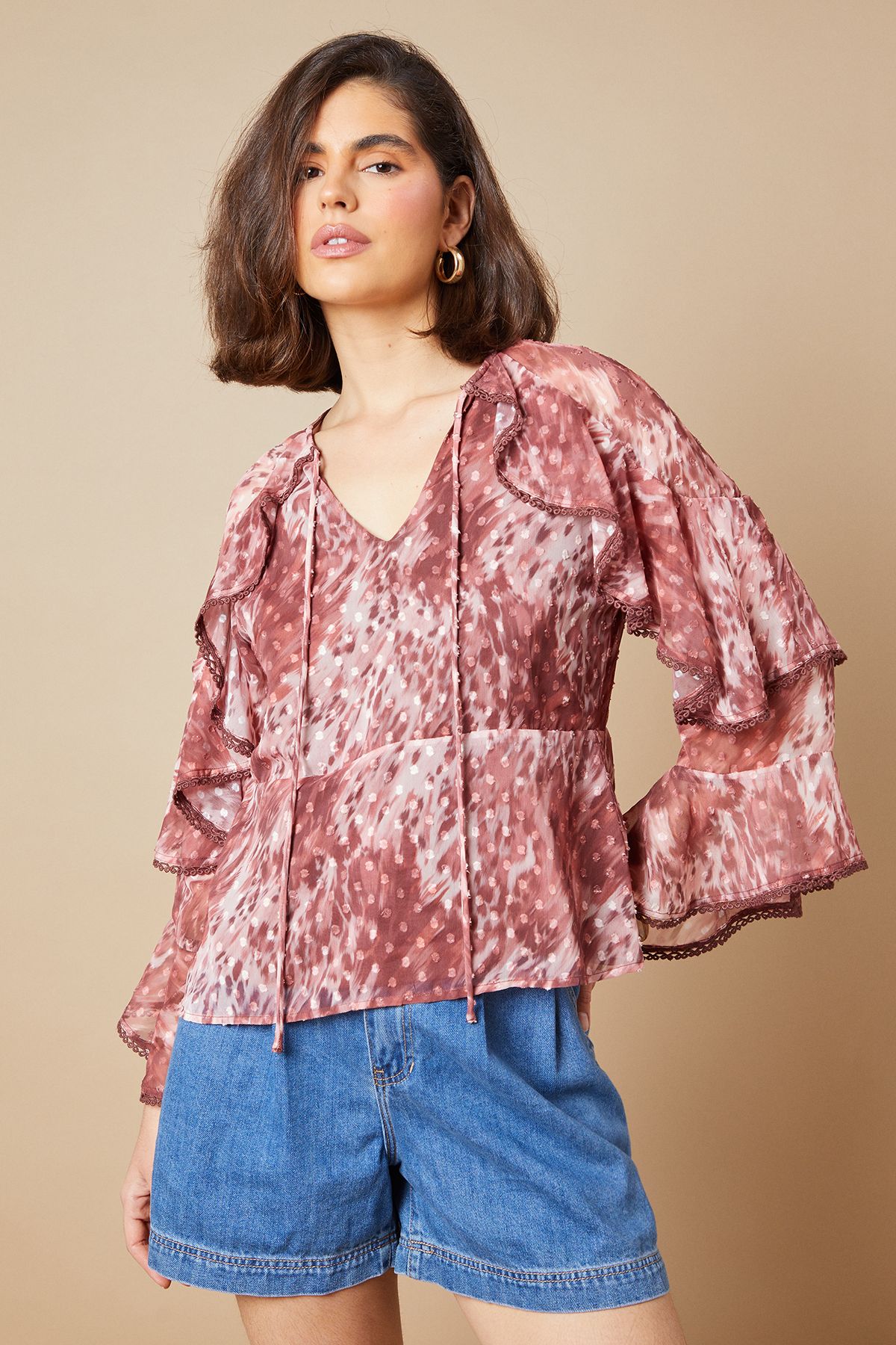 Oasis Boho Ruffle Peplum Blouse Multi image 2