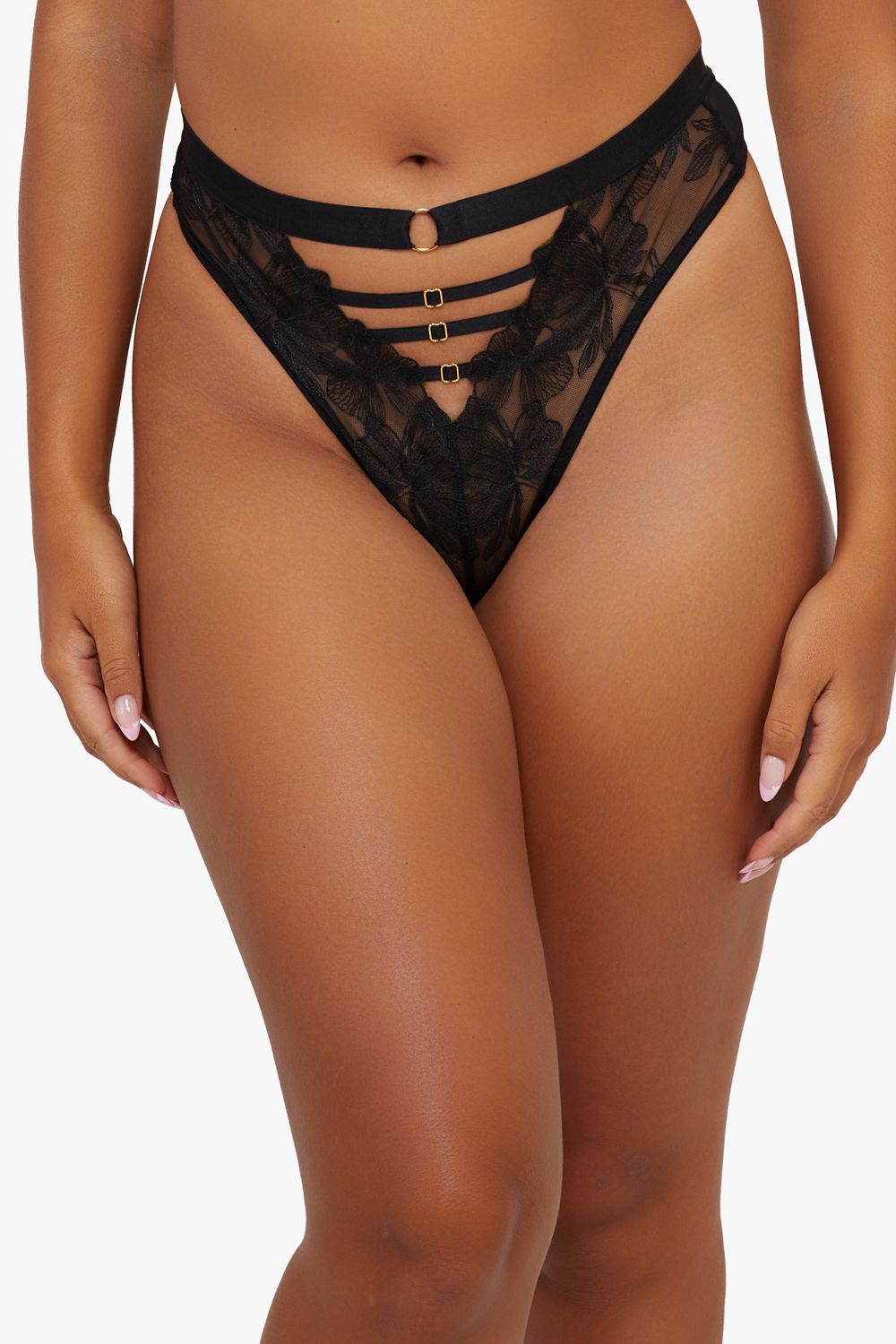 Playful Promises Eleanor Black Strappy Embroidery High Waist Thong image 1