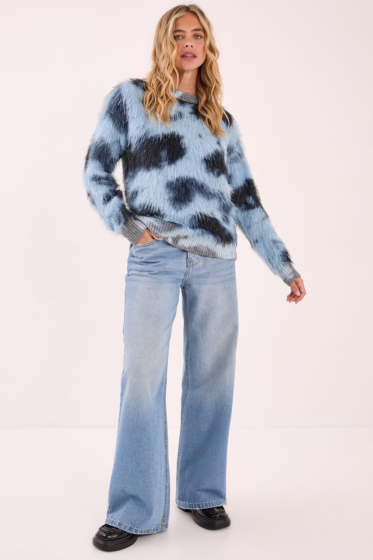 NastyGal Fluffy Tie Dye Jumper Blue image 2
