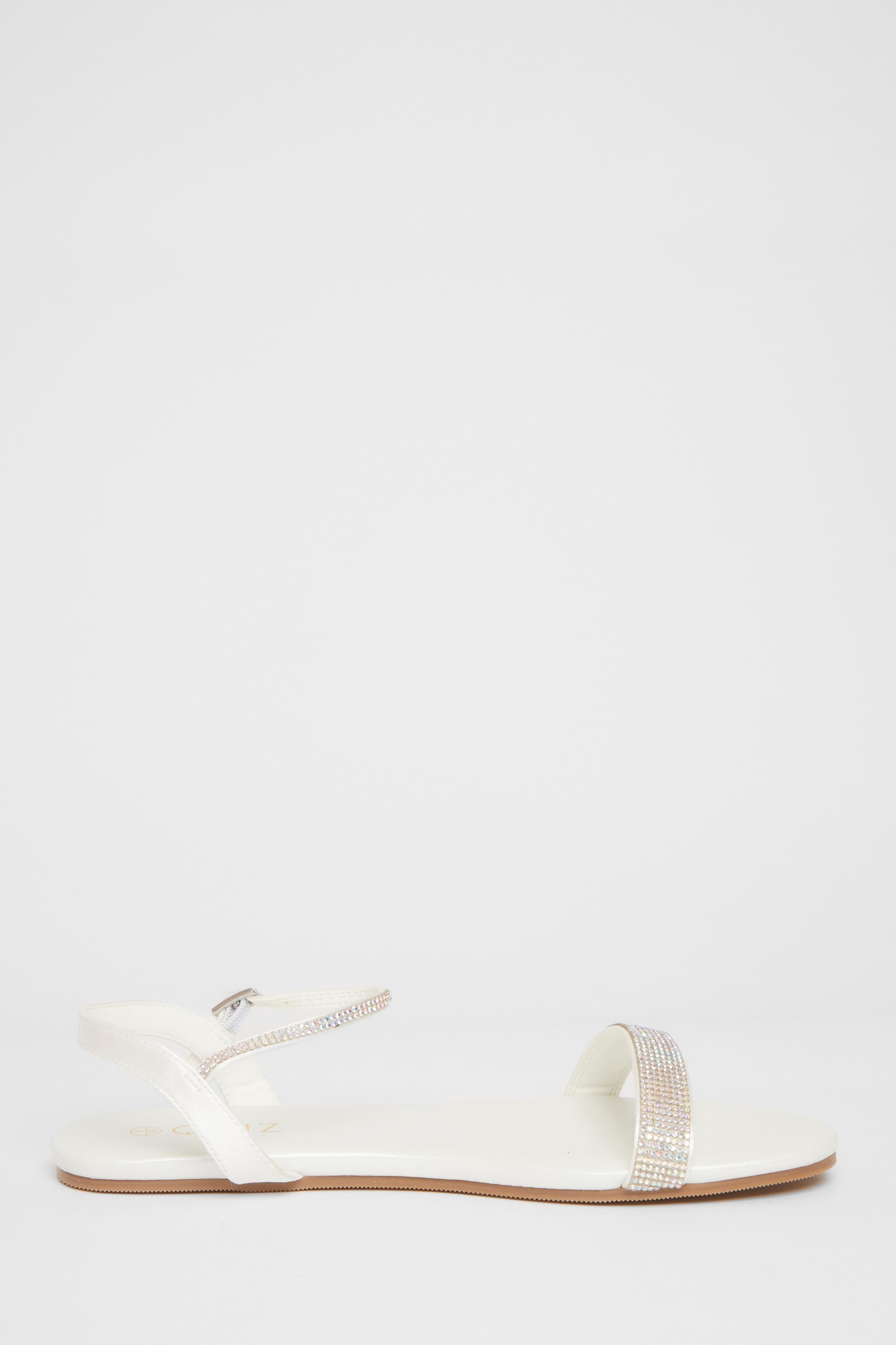 Quiz White Diamante Flat Sandals image 5
