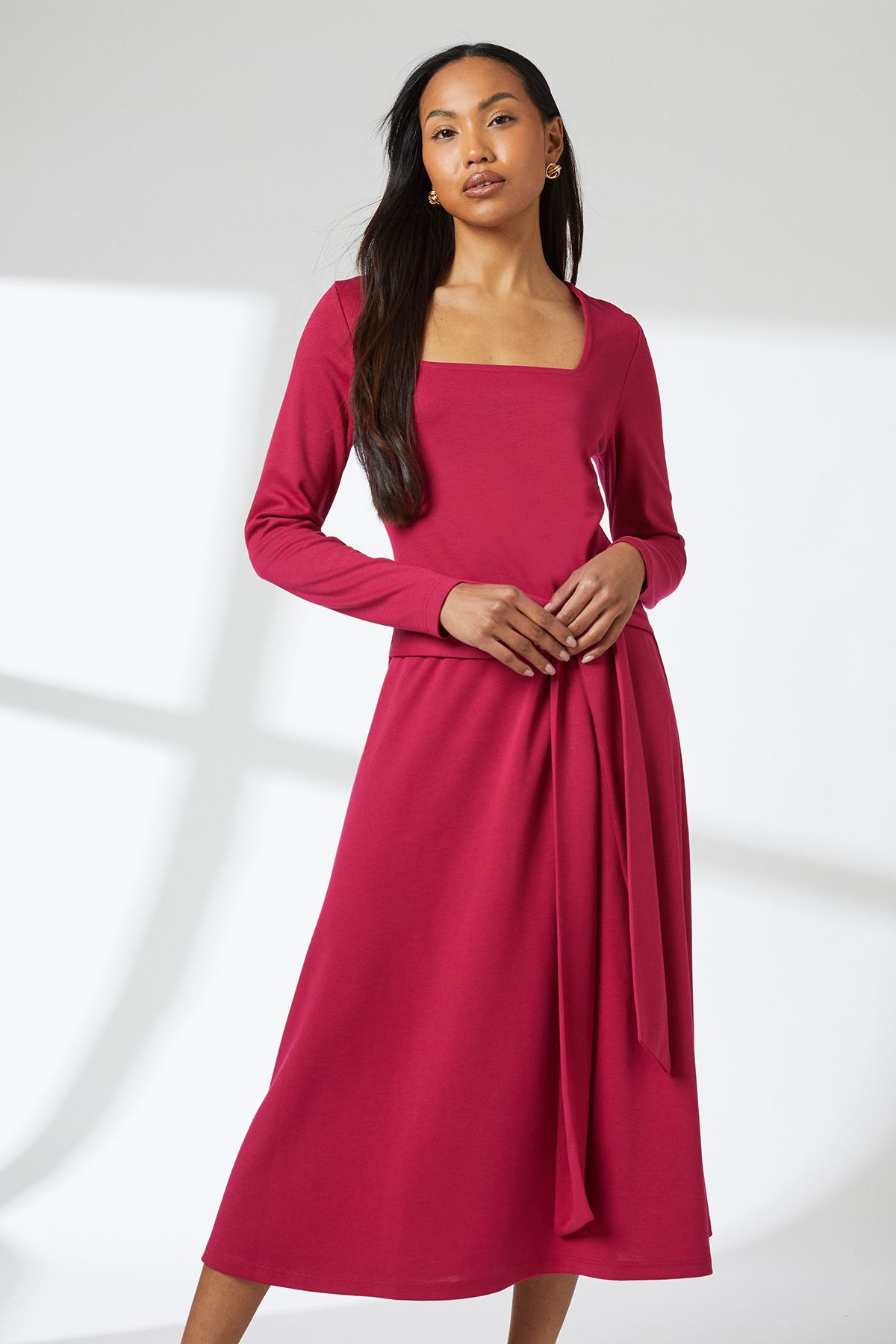 Principles Raspberry Square Neck Belted Ponte Midi Dress Raspberry image 2