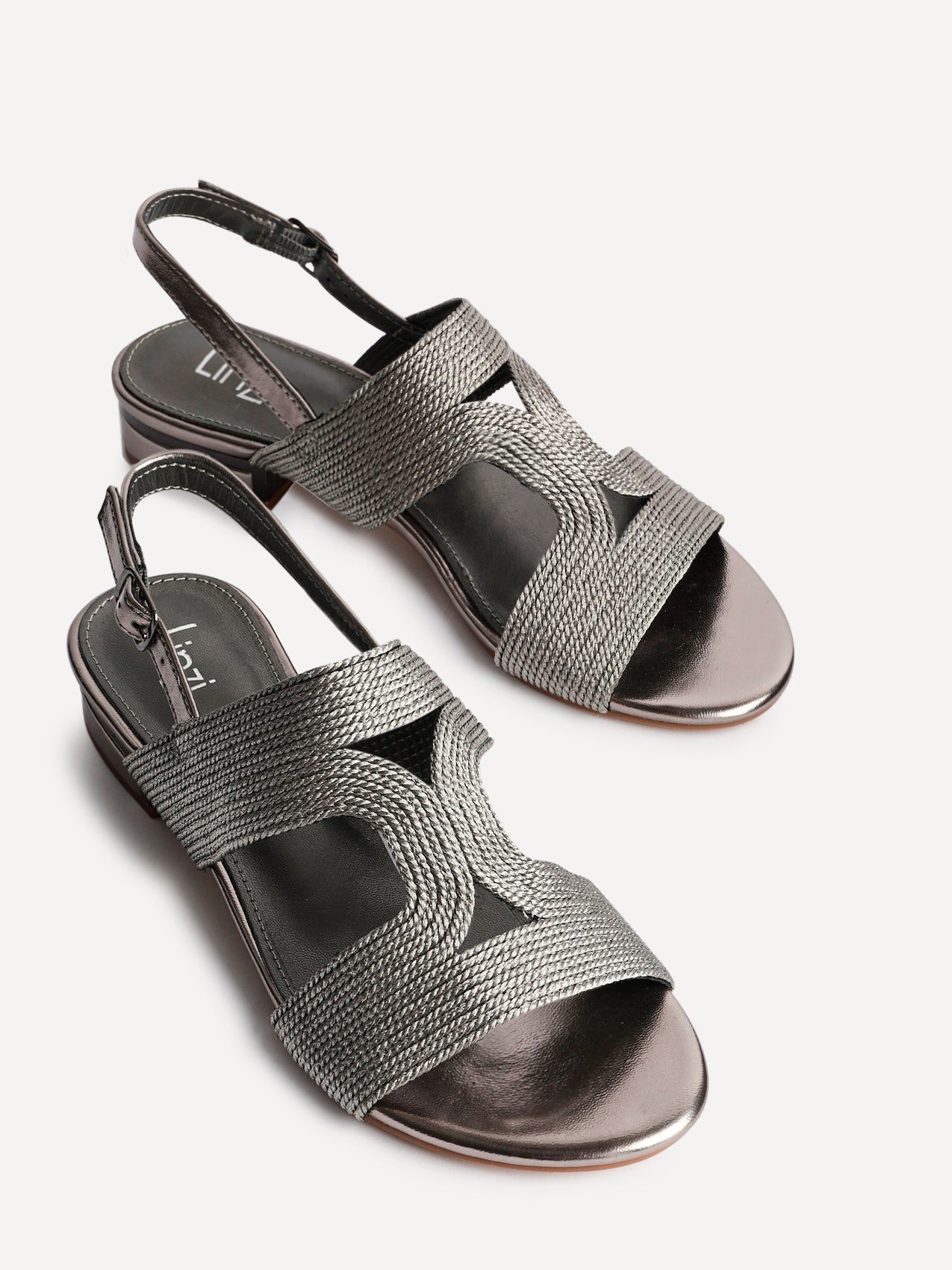 Linzi Reeva Pewter Woven Slingback Low Block Heeled Sandals image 5