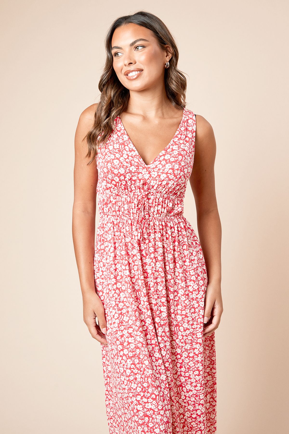 Dorothy Perkins Red Ditsy Channel Waist Jersey Midi Dress Red image 2