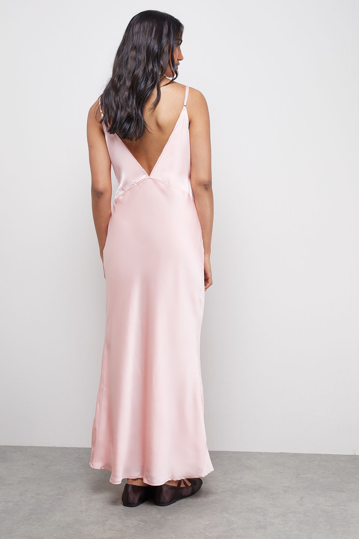 Warehouse Satin Strappy Tie Front Maxi Slip Dress Peach image 3
