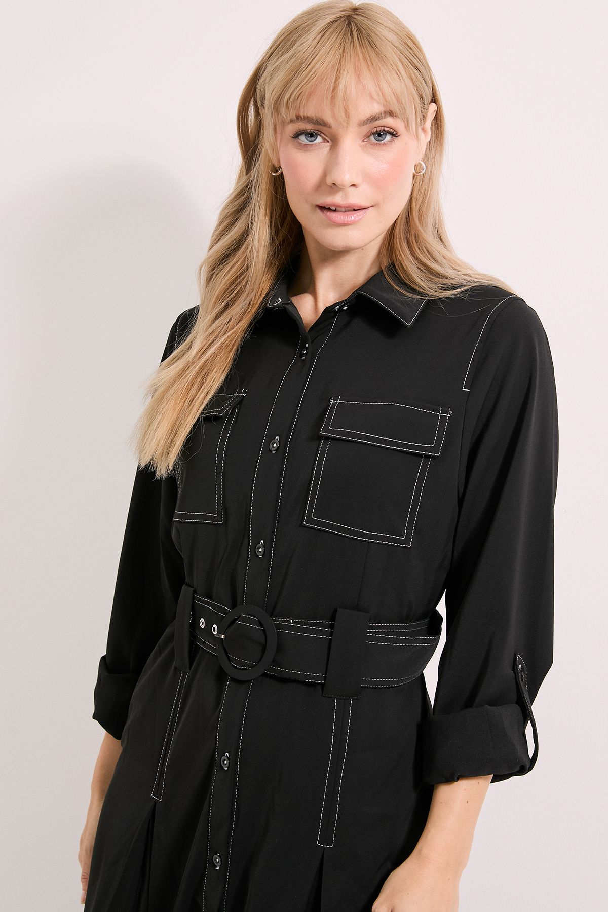 Principles Black Stitch Belted Utility Dress Black image 2