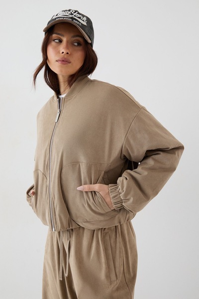 DSGN Studio DSGN Studio Faux Suede Padded Zip Through Bomber Jacket Stone