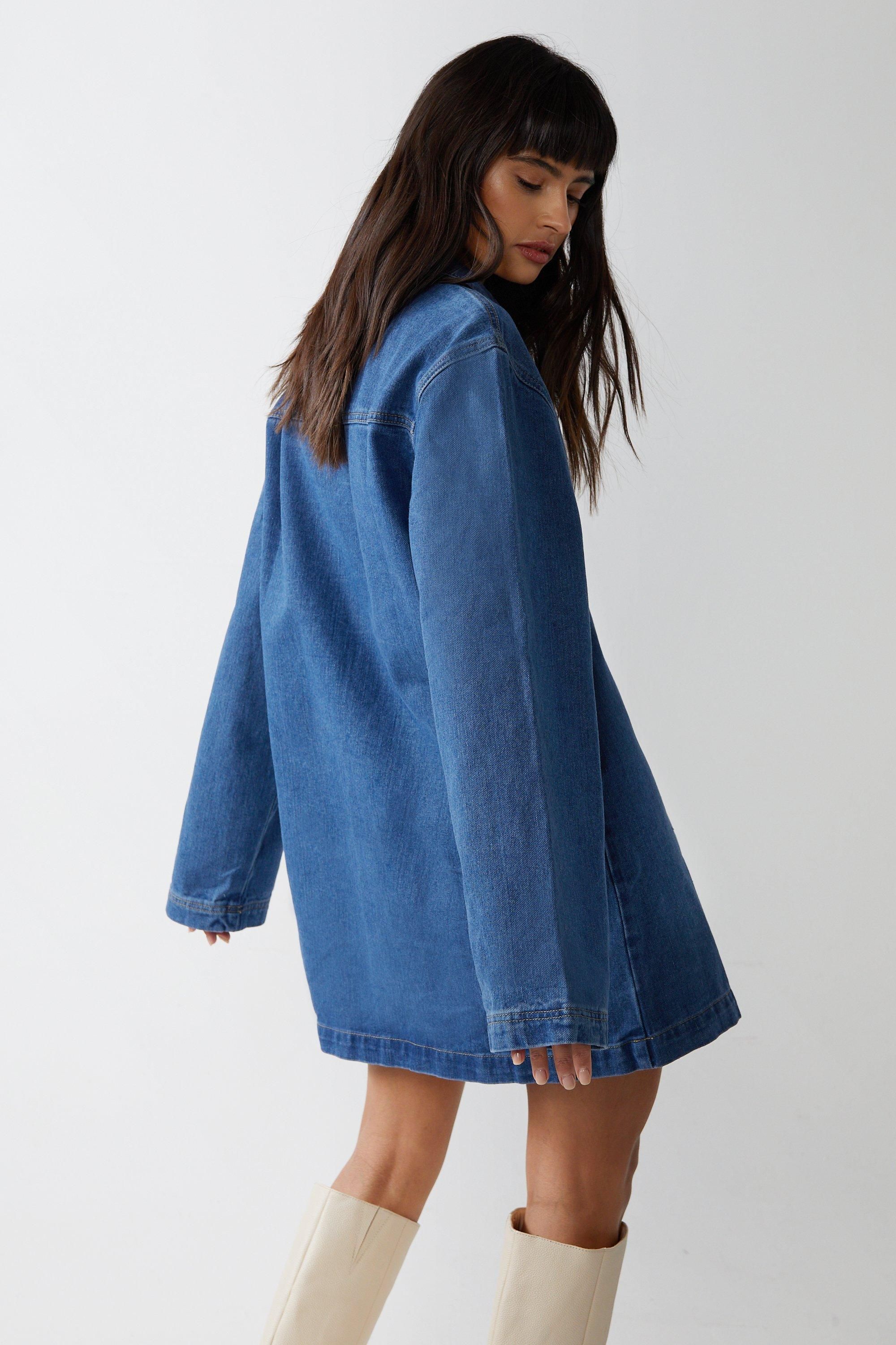Warehouse Long Sleeve Denim Smock Dress Blue image 4