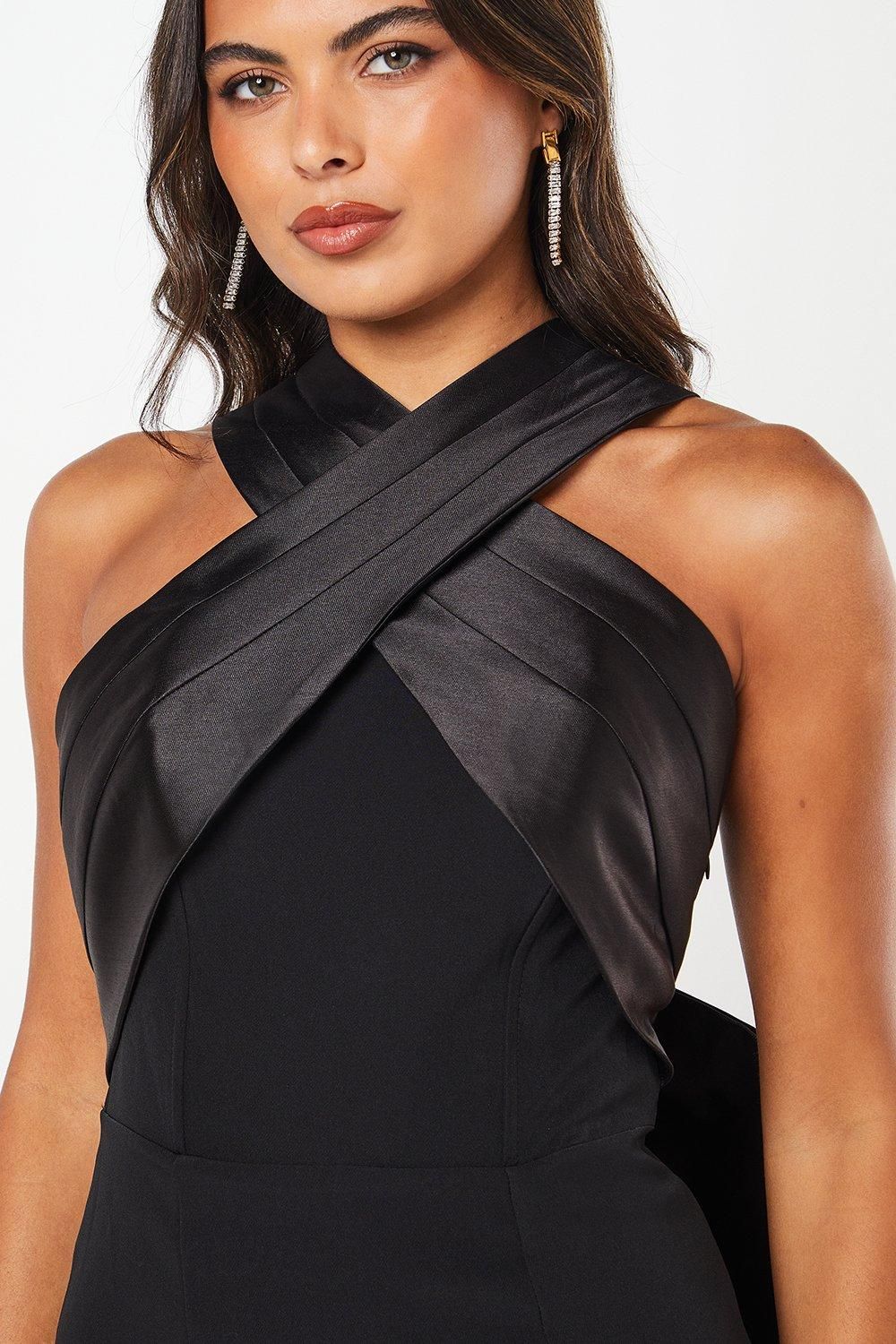 Coast Cross Over Front Bow Back Midi Dress Black image 2