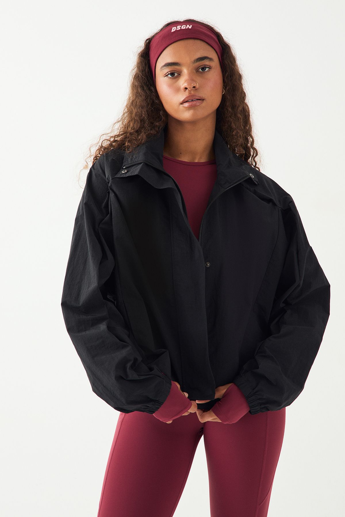 DSGN Studio DSGN Studio Sport Nylon Boxy Zip Through Funnel Neck Jacket Black image 1