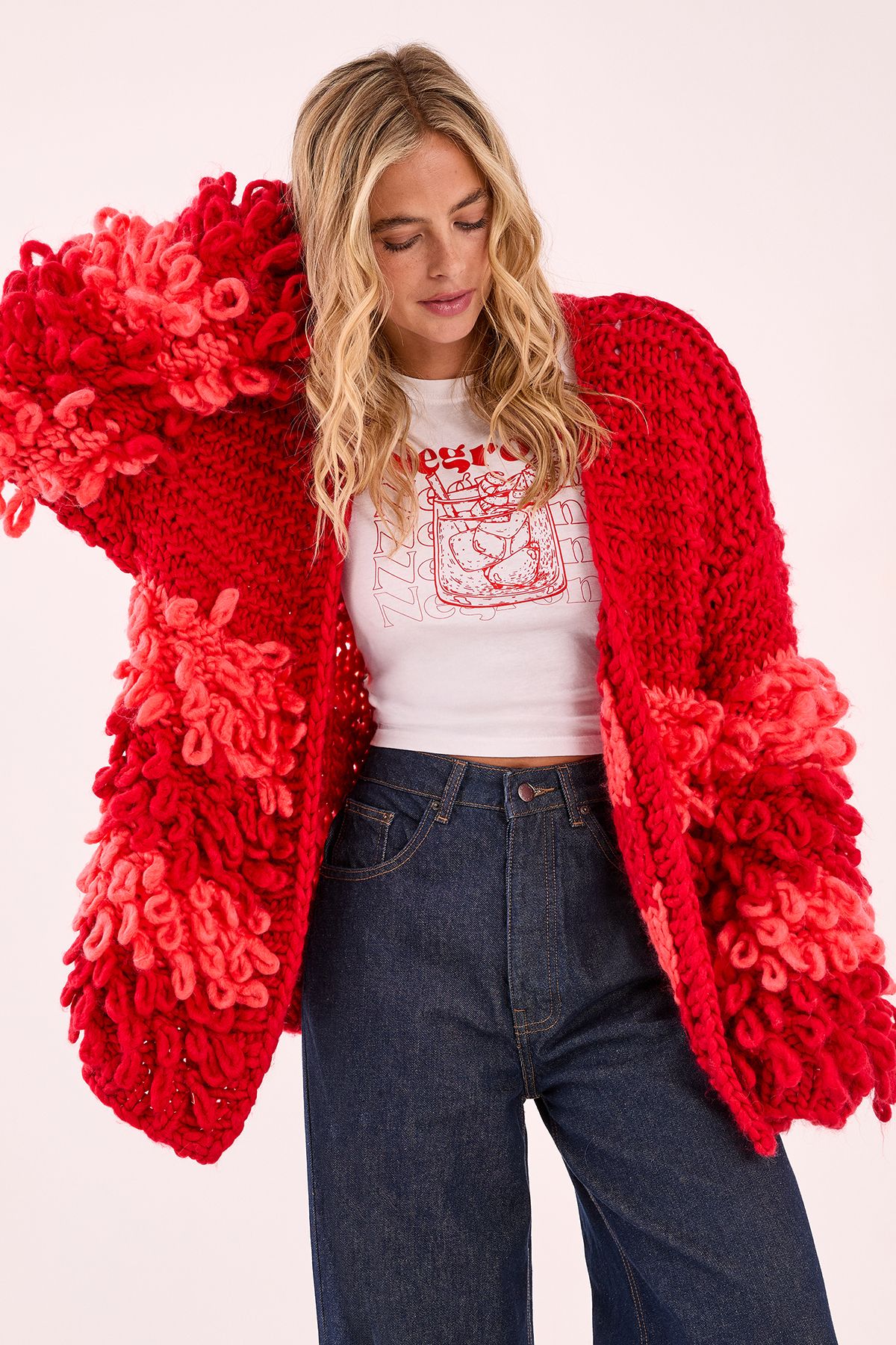 NastyGal Extreme Stripe Loopy Cardigan Red image 4