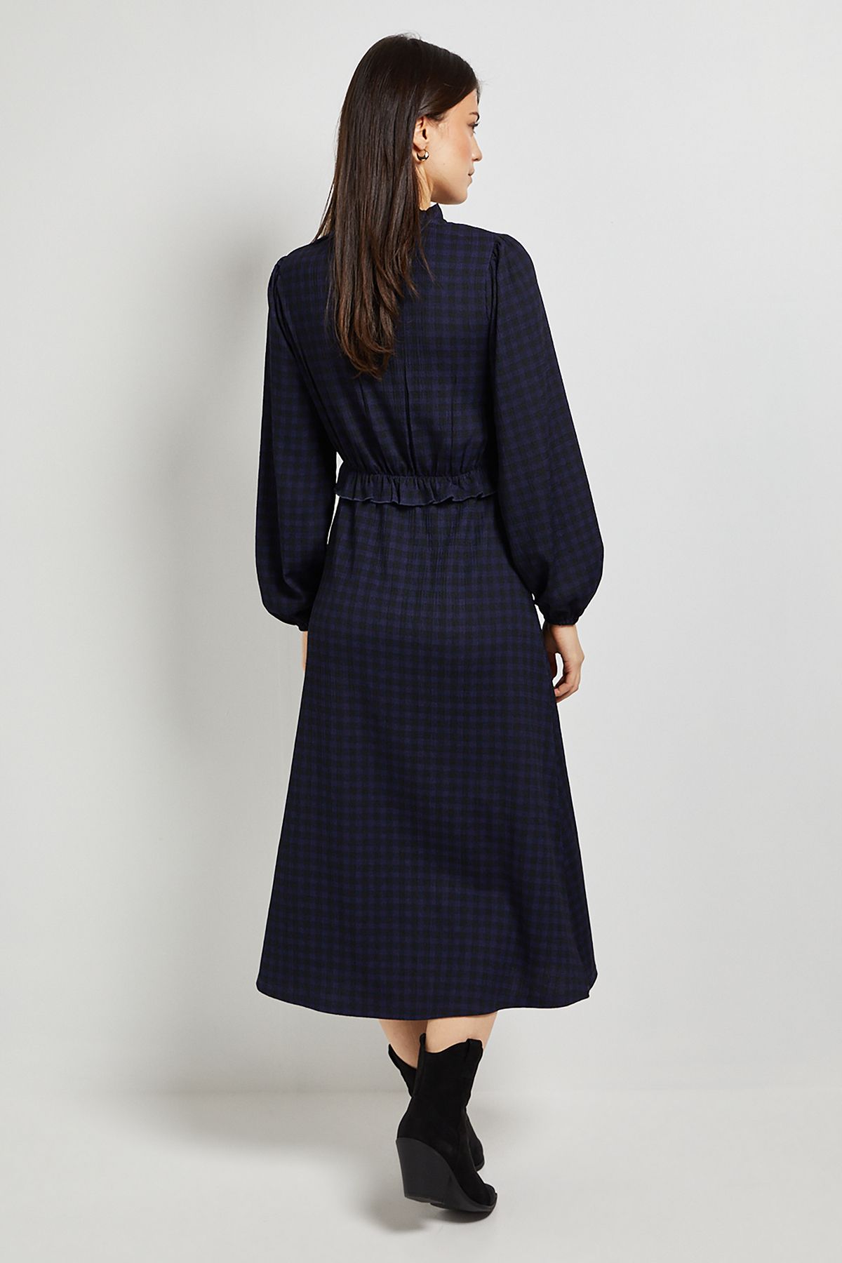 Dorothy Perkins Gingham Frill Scoop Neck Blouson Sleeve Jersey Midi Dress Gingham image 3
