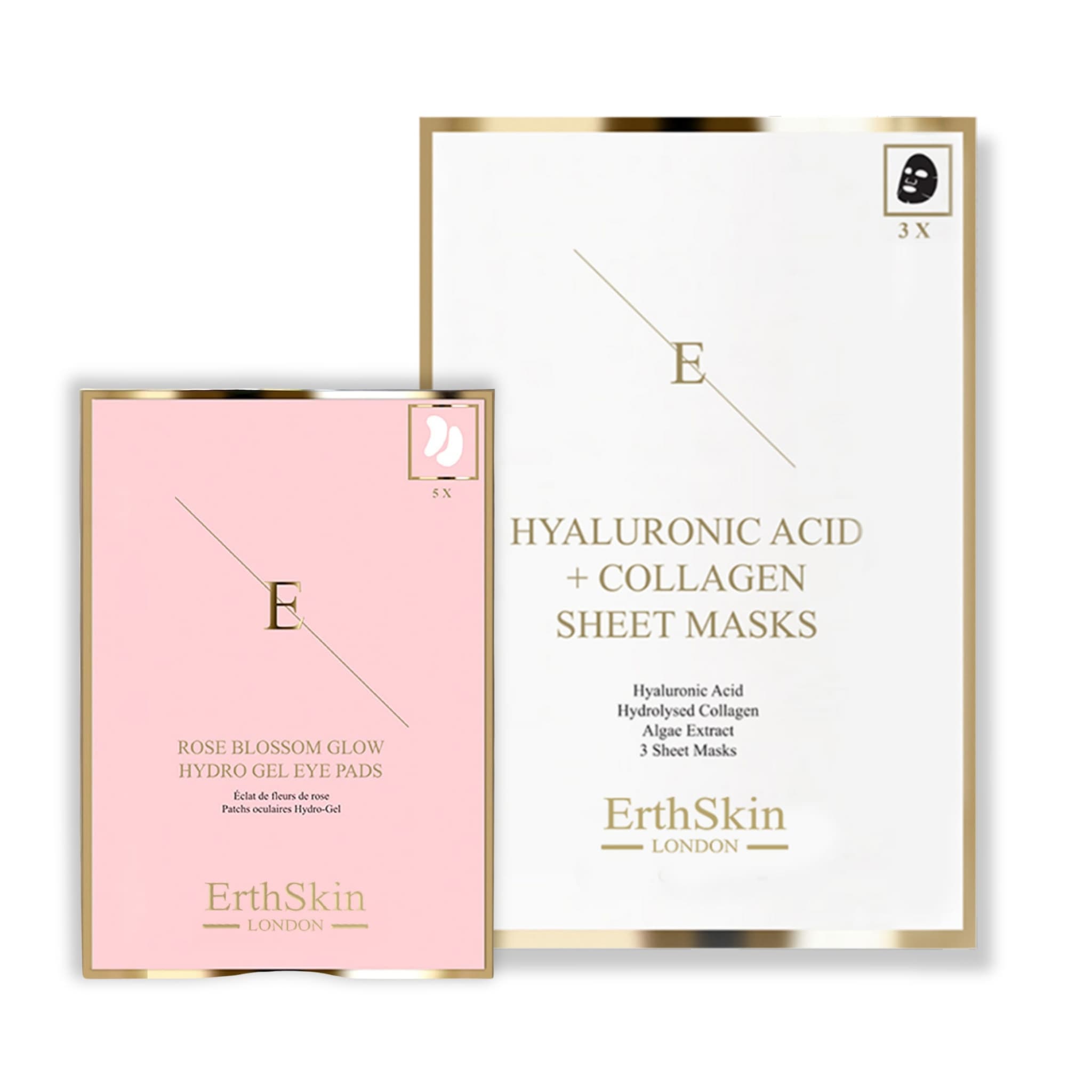 Erth Skin London Glow-Enhancing Combo Hyaluronic Acid & Collagen Mask - 3 Sheets + Rose Blossom Glow Hydro-Gel Eye Pads 5 x 2 image 1