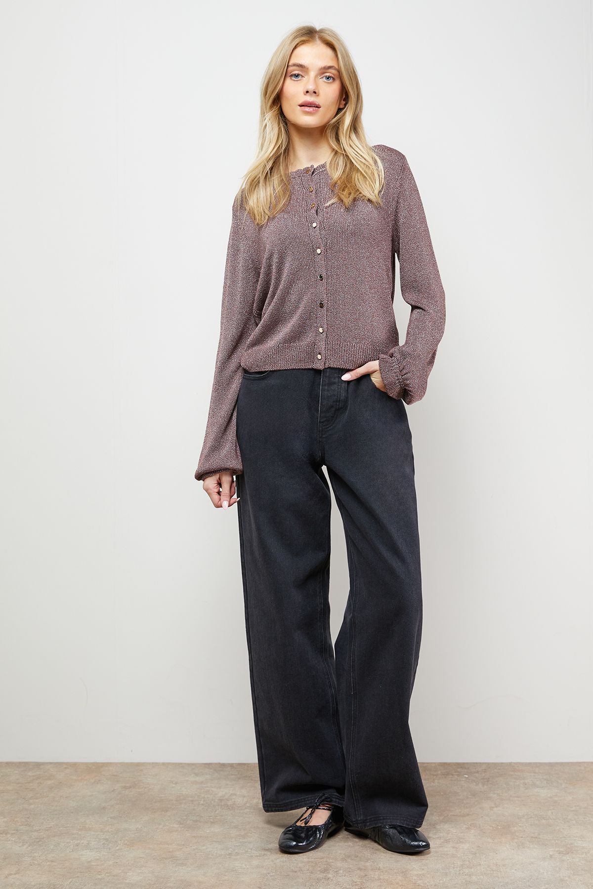 Oasis Scallop Neck Button Down Cardigan Berry image 4