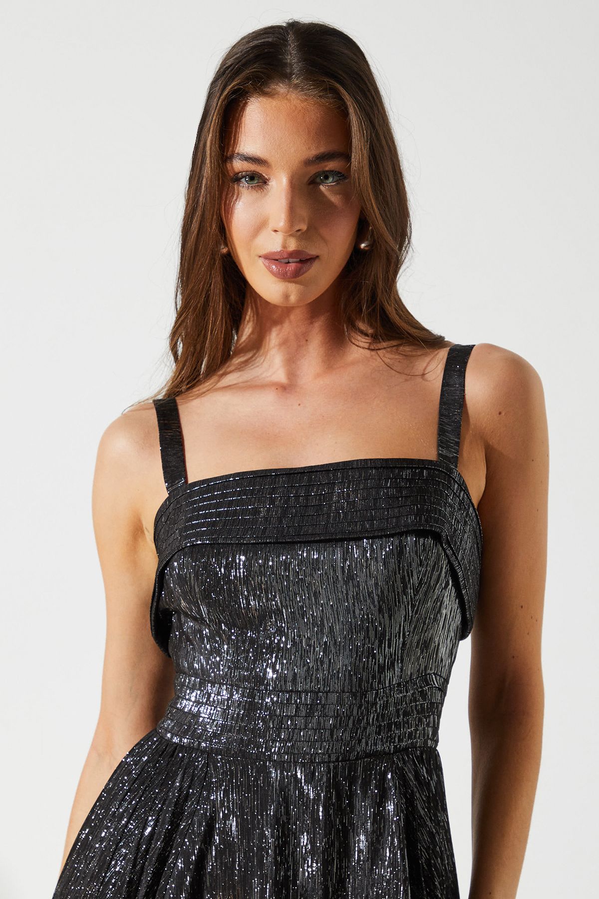 Coast Sparkle Jacquard Midi Wedding Guest Dress Black image 4