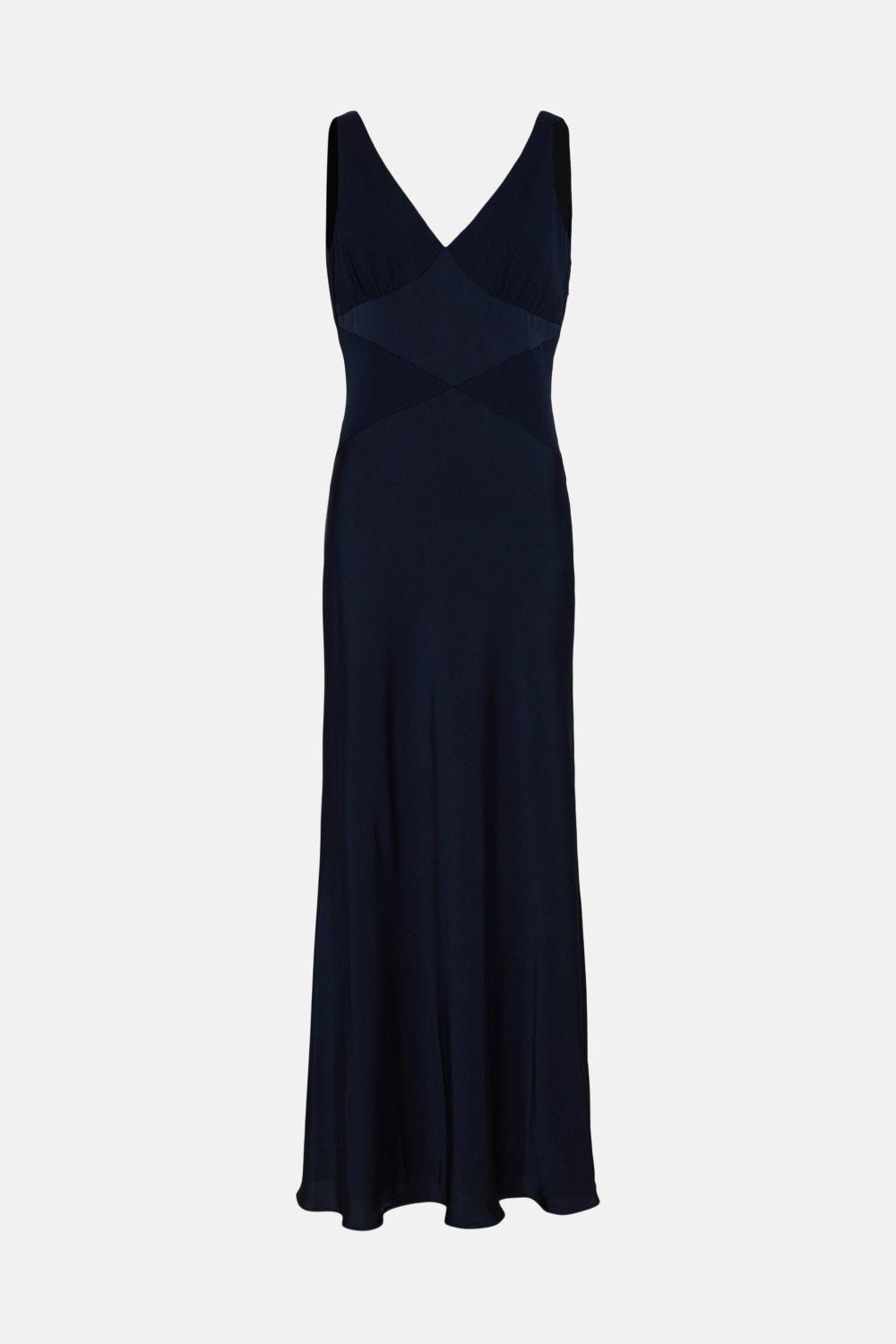 Oasis Contrast Satin Bow Back Bridesmaid Maxi Dress Navy image 4