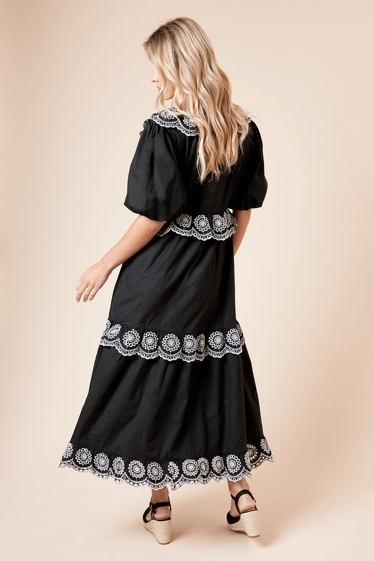 Dorothy Perkins Petite Embroidered Tiered Midi Dress Mono image 3