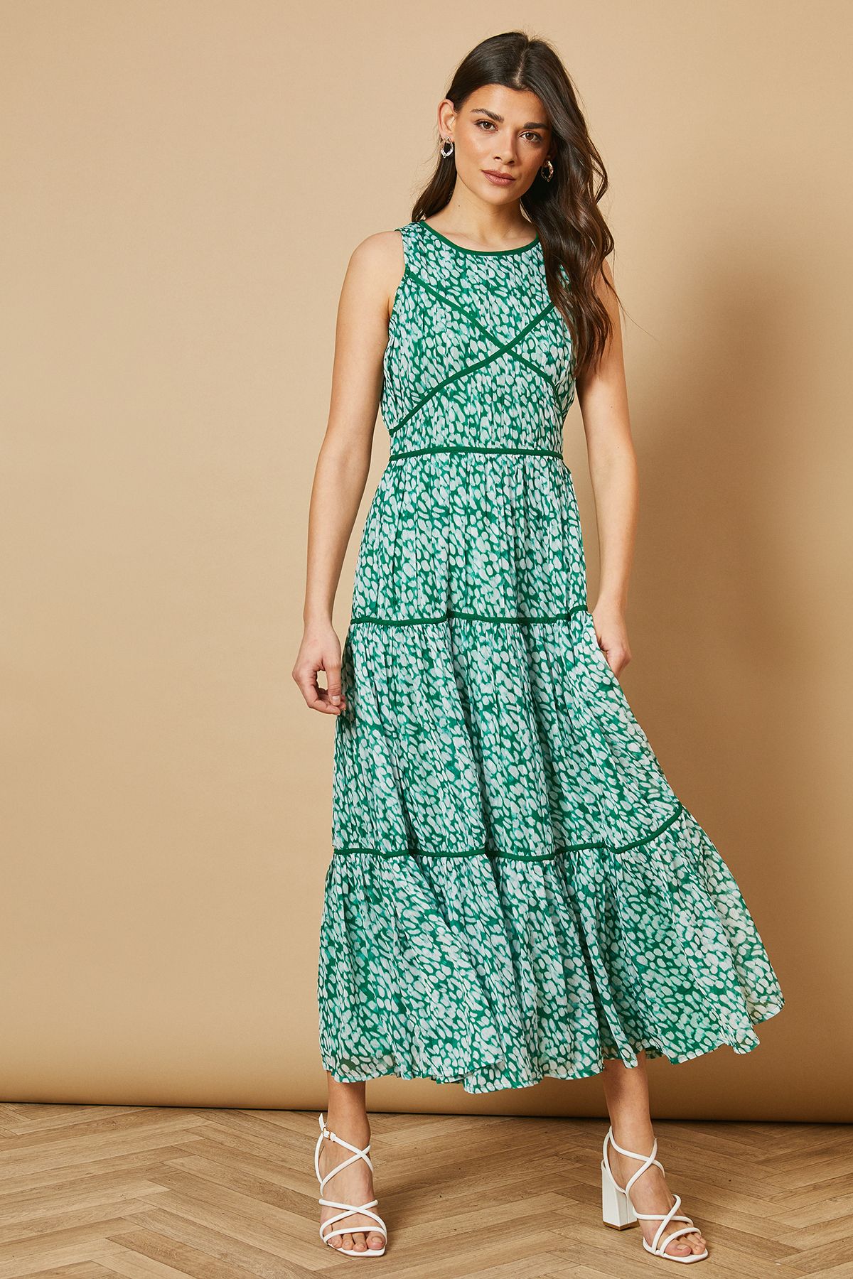 Oasis Spot Contrast Piping Midi Dress Green image 1