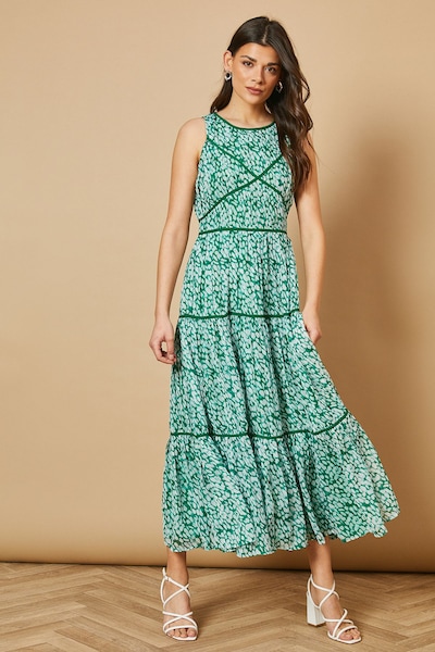 Oasis Spot Contrast Piping Midi Dress Green