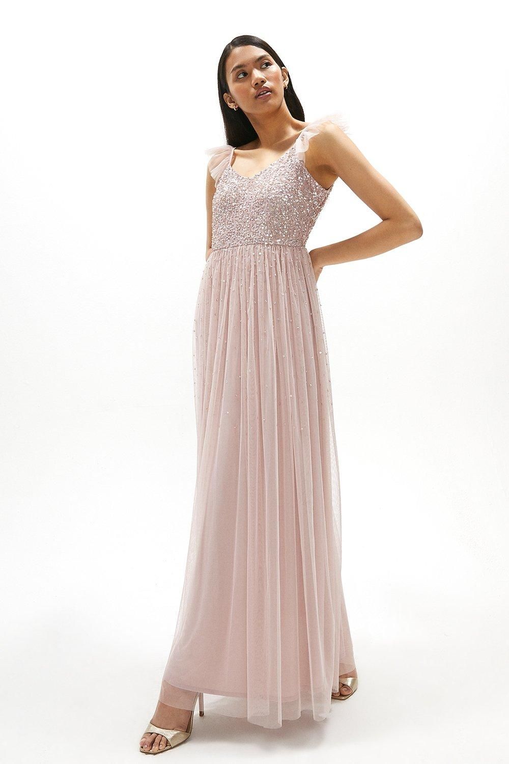 Coast Sequin Bodice Frill Sleeve Maxi Dress Blush image 1