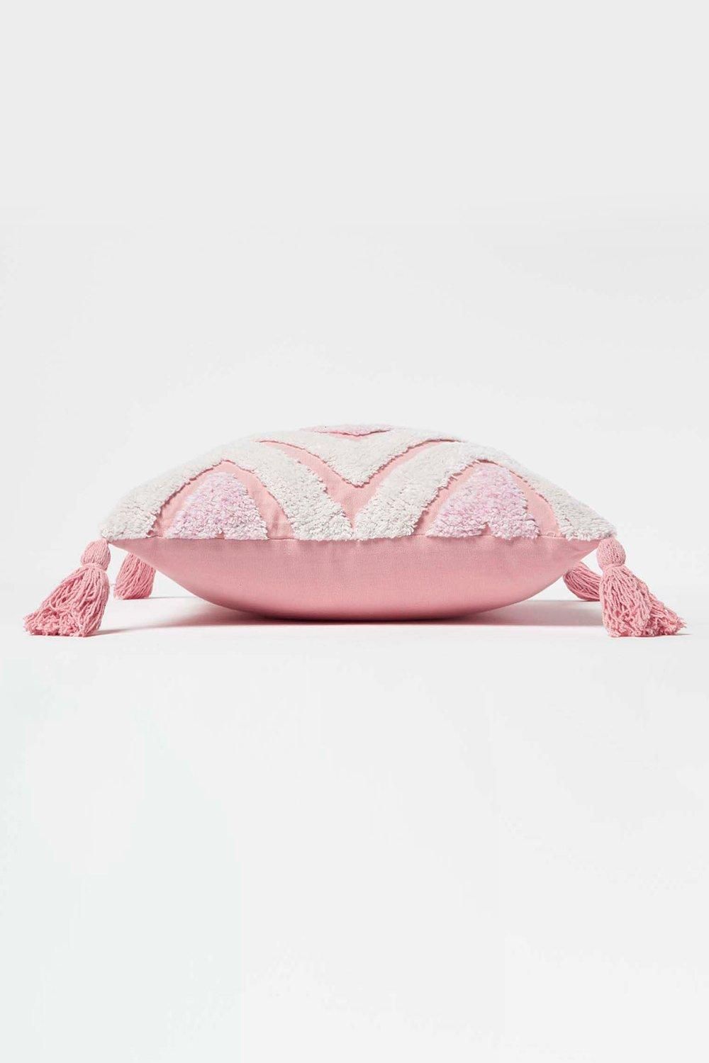 Homescapes Geometric Ikat Tufted Cotton Cushion with Tassels image 4