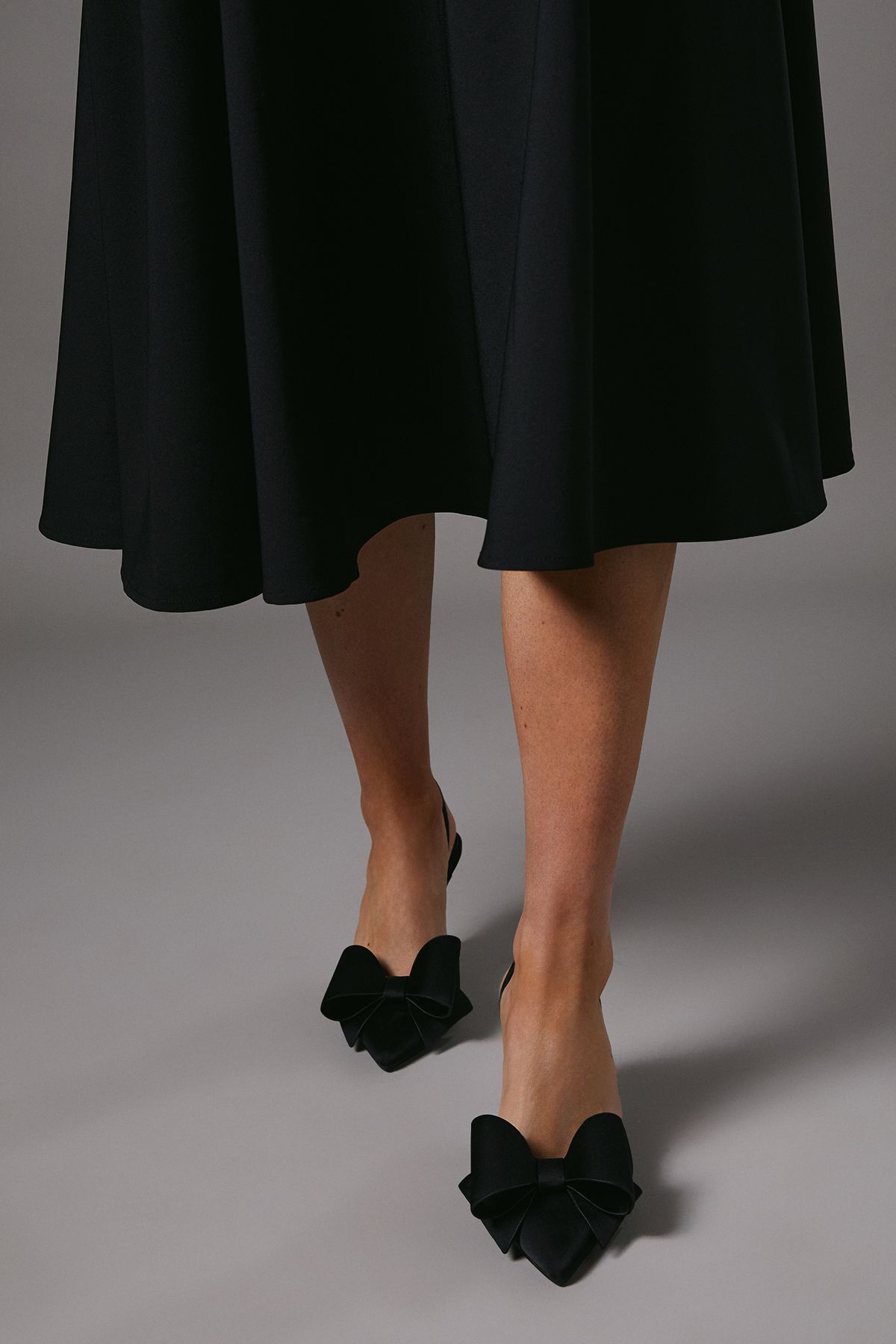 Coast Lola Satin Bow Detail Medium Stiletto Heel Sling Back Court Shoes Black image 2