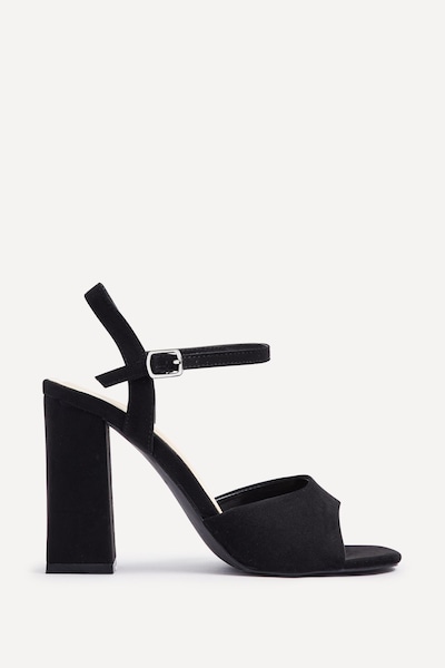 Linzi Monroe Wide Fit Black Suede Block Heeled Sandals