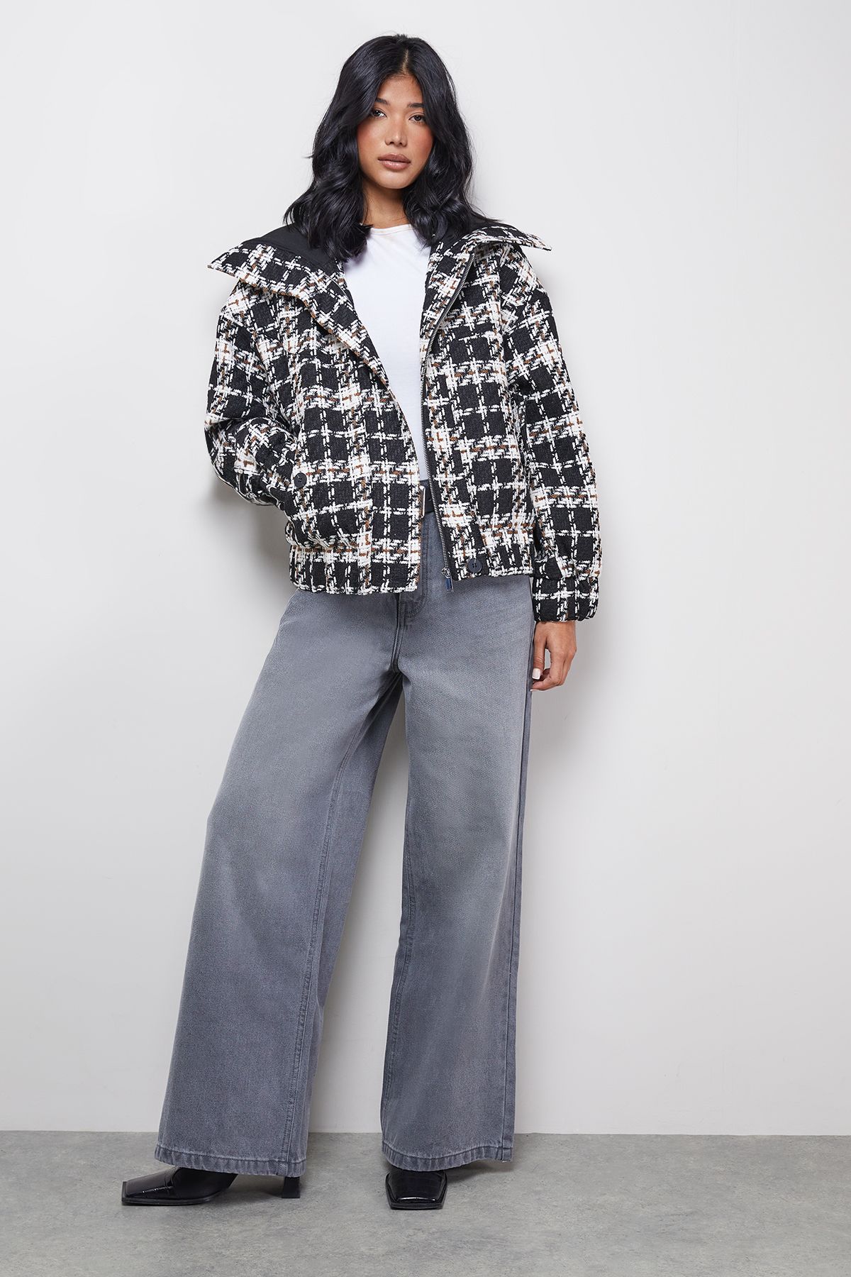 Warehouse Oversized Check Chunky Rib Bomber Mono image 2