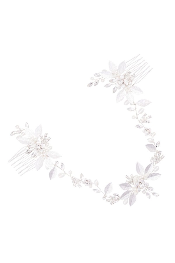 Jon Richard Lena Silver Crystal Fresh Water Pearl Double Hair Comb - Gift Pouch