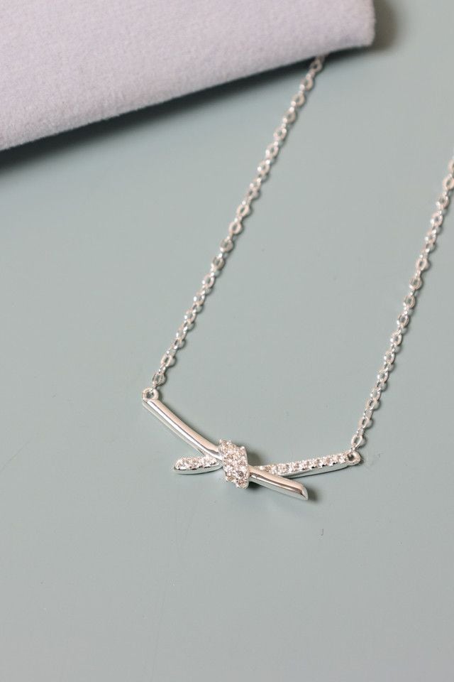 Simply Silver Sterling Silver 925 Polished and Pave Love Knot Necklace image 3