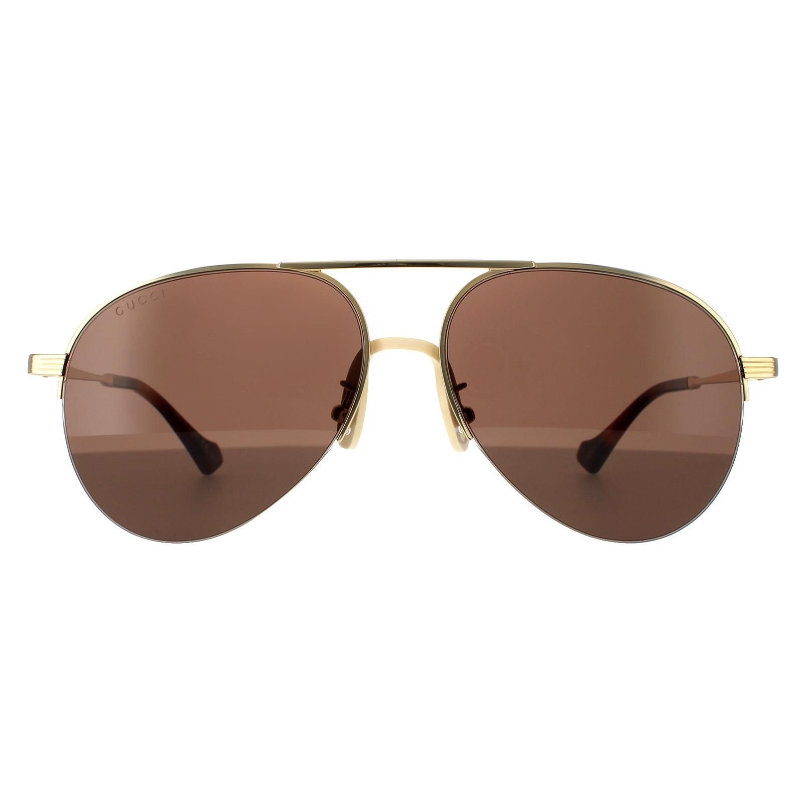 Gucci Aviator Gold Brown Sunglasses image 1
