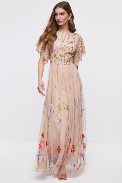 Coast Meadow Embroidered Flute Sleeve Maxi Dress Dusty Rose
