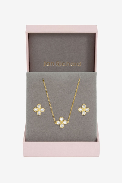 Jon Richard Gold Plated and Crystal Flower Bridal Set - Gift Box