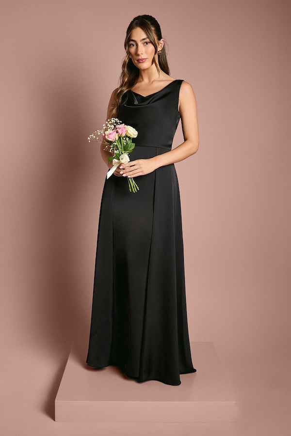 Coast Coast Honoured Sleeveless Cowl Neck Satin Maxi Bridesmaid Dress Black