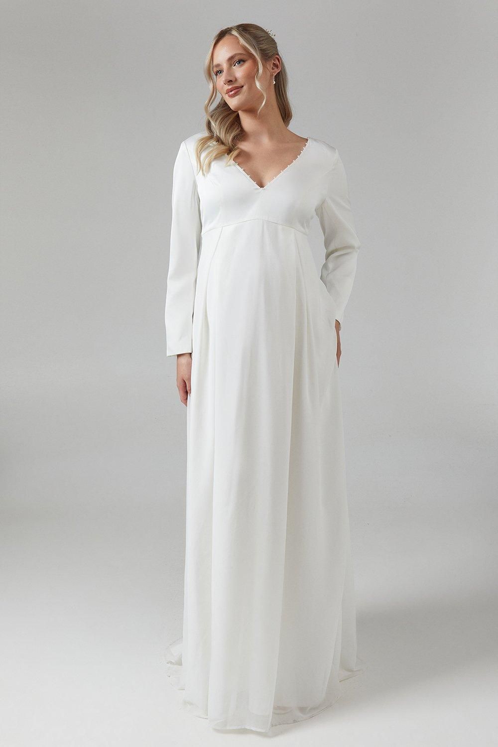 Coast Maternity Chiffon Overlayer Long Sleeve Wedding Dress Ivory