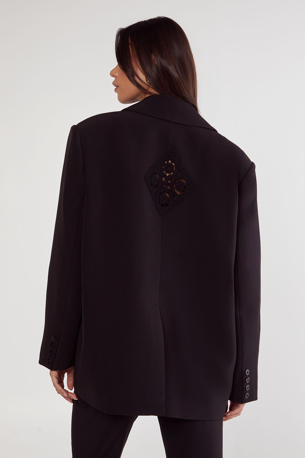 NastyGal Tailored Crochet Insert Oversized Blazer Black image 4